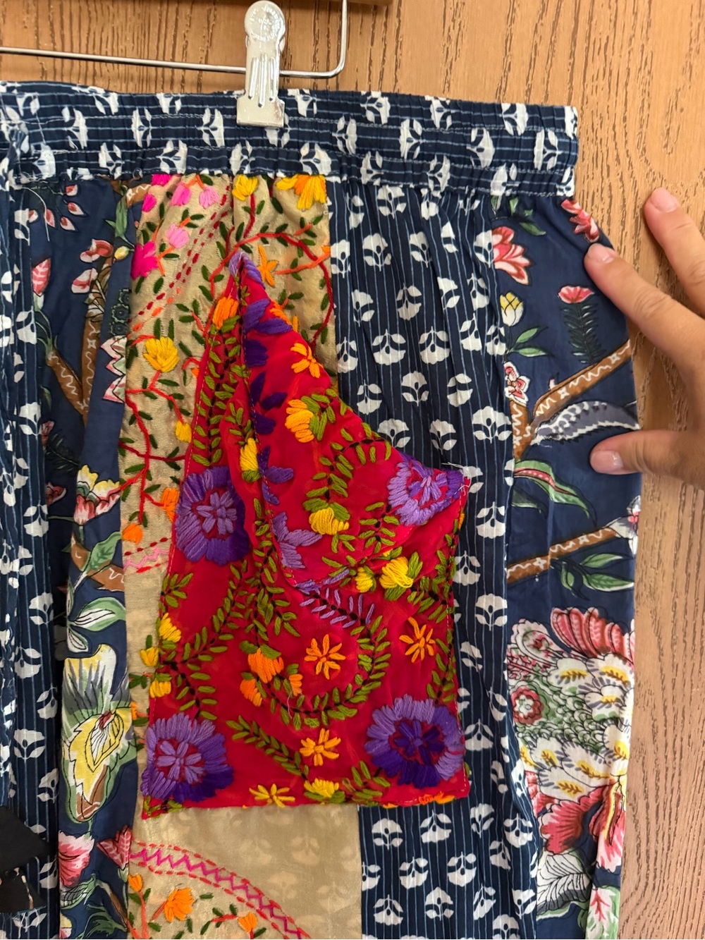 Kaantha Karma Boho Patchwork Phulkari Flare Pant - Multicolor Floral-XXL - Picture 5 of 14